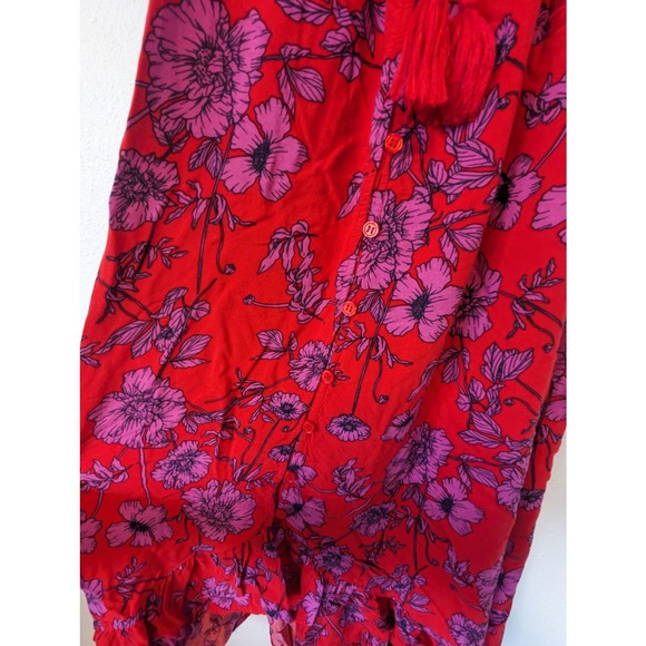 BOG Collective Ruffle Floral Maxi Dress Red Purple Tiered Dress Tassel Flowers - Picture 5 of 8